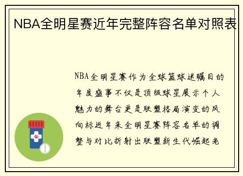 NBA全明星赛近年完整阵容名单对照表
