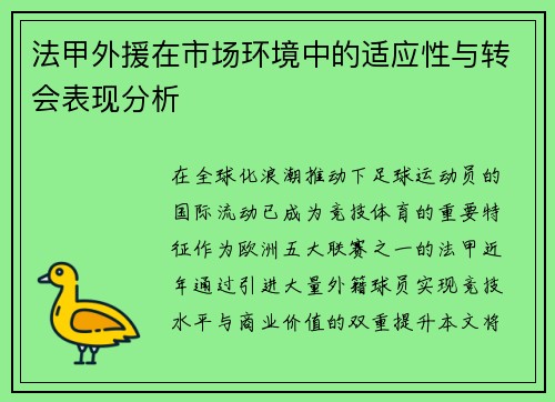 法甲外援在市场环境中的适应性与转会表现分析