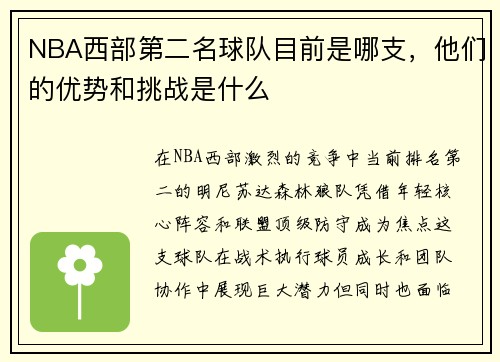 NBA西部第二名球队目前是哪支，他们的优势和挑战是什么
